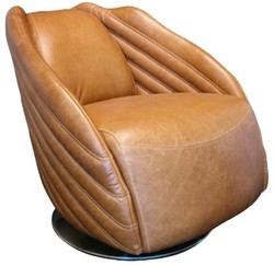 4251549303114 - Luxus Drehsessel Hellbraun   Silber 69 x 97 x H 79 cm - Echtleder Sessel im Art Deco Design