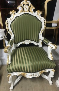 4251549306146 - Barock Luxus Thron Sessel GrÃ¼n Gold Streifen   Weiss Gold - Unikat - Barock MÃ¶bel Thron KÃ¶nigssessel - Limited Edition