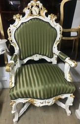 4251549306146 - Barock Luxus Thron Sessel GrÃ¼n Gold Streifen   Weiss Gold - Unikat - Barock MÃ¶bel Thron KÃ¶nigssessel - Limited Edition