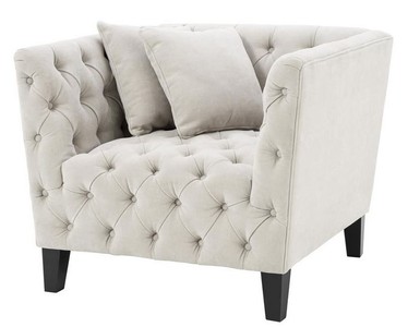 4251549307976 - Luxus Sessel Sandfarben   Schwarz 96 x 92 x H 78 cm - Chesterfield MÃ¶bel