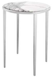 4251549308034 - Luxus Beistelltisch in silber mit weiÃer Marmorplatte Ã 375 x H 58 cm - WohnzimmermÃ¶bel