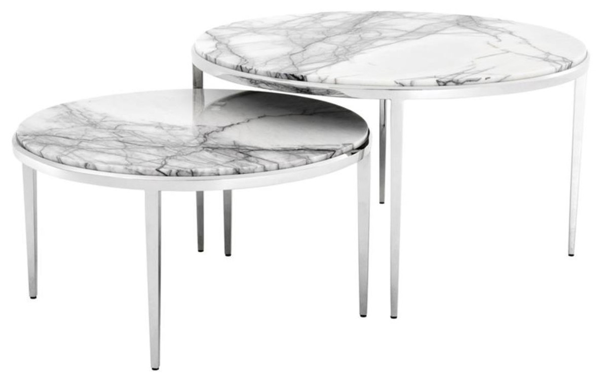 Casa Padrino Luxury Coffee Table Set Of 2 Silver White Living Room Furniture