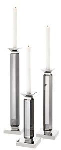 4251549308607 - Luxus Kerzenhalter 3er Set Grau   Silber - Luxus Kristallglas Accessoires