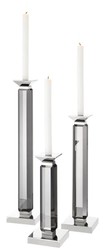 4251549308607 - Luxus Kerzenhalter 3er Set Grau   Silber - Luxus Kristallglas Accessoires