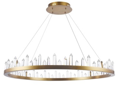 4251549308836 - LED HÃ¤ngeleuchte mit messingfarbenem Metallrahmen und Kristallglaszacken Ã 85 x H 104 cm - WohnzimmermÃ¶bel