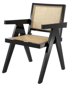 4251549309017 - Luxus Esszimmerstuhl mit Armlehnen Schwarz   Naturfarben 58 x 66 x H 88 cm - Luxus Kollektion