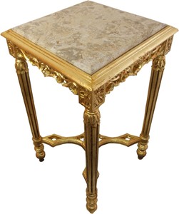 4251549310211 - Barock Beistelltisch Eckig Gold mit Creme Marmorplatte 40 x 40 x H 725 cm Antik Stil - Telefon Blumen Tisch