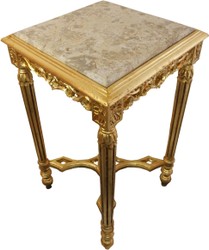 4251549310211 - Barock Beistelltisch Eckig Gold mit Creme Marmorplatte 40 x 40 x H 725 cm Antik Stil - Telefon Blumen Tisch