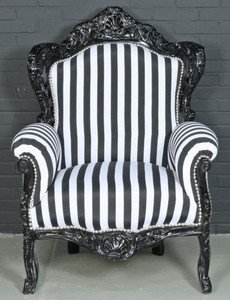 4251549310594 - Barock Sessel Schwarz   WeiÃ 85 x 85 x H 120 cm - Barockstil Wohnzimmer Sessel mit Streifen