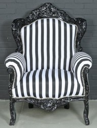 4251549310594 - Barock Sessel Schwarz   WeiÃ 85 x 85 x H 120 cm - Barockstil Wohnzimmer Sessel mit Streifen