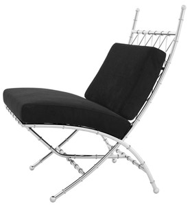 Casa Padrino Luxus Klappstuhl Silber / Schwarz 75 x 81,5 x H. 92 cm