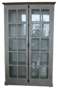 4251549312079 - Landhausstil Vitrine Antik WeiÃ   Naturfarben 136 x 43 x H 222 cm - Vitrinenschrank mit 2 GlastÃ¼ren und dekorativen StangenschloÃ im Landhausstil BW!