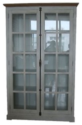 4251549312079 - Landhausstil Vitrine Antik WeiÃ   Naturfarben 136 x 43 x H 222 cm - Vitrinenschrank mit 2 GlastÃ¼ren und dekorativen StangenschloÃ im Landhausstil BW!