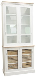 4251549312307 - Landhausstil Vitrinenschrank Antik WeiÃ   Naturfarben 93 x 40 x H 200 cm - Landhausstil Kollektion
