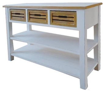 4251549312338 - Landhausstil Konsolentisch mit 3 Schubladen Antik WeiÃ   Naturfarben 115 x 41 x H 87 cm - Handgefertigte Konsole im Landhausstil