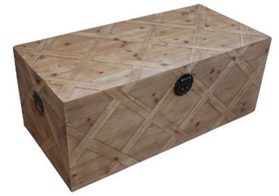 4251549312956 - Landhausstil Truhe Naturfarben 100 x 48 x H 40 cm - Handgefertigte Holztruhe in Parkettoptik