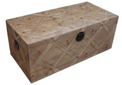 4251549312956 - Landhausstil Truhe Naturfarben 100 x 48 x H 40 cm - Handgefertigte Holztruhe in Parkettoptik