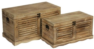 4251549312970 - Landhausstil Truhen 2er Set Naturfarben - Handgefertigte Holztruhen mit Lamellenoptik