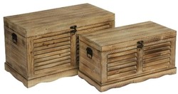 4251549312970 - Landhausstil Truhen 2er Set Naturfarben - Handgefertigte Holztruhen mit Lamellenoptik