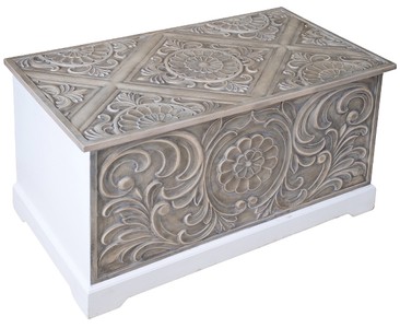 4251549312994 - Landhausstil Truhe WeiÃ   Braun 79 x 42 x H 46 cm - Handgefertigte Landhausstil Holztruhe