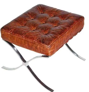 4251549313915 - Echtleder FuÃhocker Vintage Braun   Silber 56 x 53 x H 43 cm - Handgefertigte Chesterfield MÃ¶bel