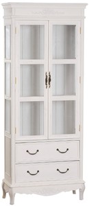 4251549313922 - Landhausstil Vitrinenschrank Antik WeiÃ 70 x 31 x H 177 cm - Handgefertigte Shabby Chic Vitrine mit 2 GlastÃ¼ren und 2 Schubladen
