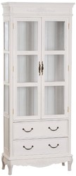 4251549313922 - Landhausstil Vitrinenschrank Antik WeiÃ 70 x 31 x H 177 cm - Handgefertigte Shabby Chic Vitrine mit 2 GlastÃ¼ren und 2 Schubladen