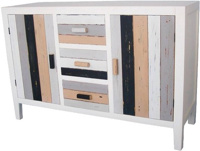 4251549314103 - Landhausstil Kommode mit 2 TÃ¼ren und 3 Schubladen Mehrfarbig 120 x 40 x H 80 cm - Shabby Chic MÃ¶bel