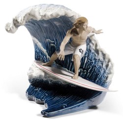 4251549316596 - Luxus Porzellan Surfer auf Welle Mehrfarbig 44 x H 33 cm - Limited Edition