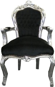4251549394075 - Barock Esszimmerstuhl Schwarz Silber mit Armlehnen - MÃ¶bel Barock Stuhl