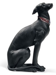 4251549316954 - Luxus Porzellan Skulptur Windhund Schwarz 11 x H 30 cm - Handgefertigte & Handbemalte Luxus Deko Figur