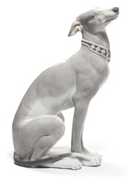 4251549316961 - Luxus Porzellan Skulptur Windhund Grau   WeiÃ 11 x H 30 cm - Handgefertigte & Handbemalte Luxus Deko Figur