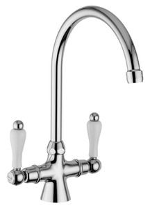 4251549317494 - Jugendstil Retro SpÃ¼ltischarmatur Silber   WeiÃ H 305 cm - Zweihebelmischer fÃ¼r SpÃ¼lbecken Made in Italy