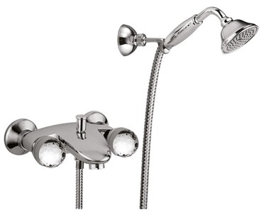 4251549317647 - Luxus Badezimmer Duschgarnitur mit Swarovski Kristallglas Silber - Badewannen Dusch Armatur Brauseset