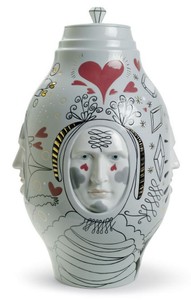 4251549319078 - Designer Porzellan Vase Grau   Mehrfarbig Ã 27 x H 39 cm - Handgefertigtes & Handbemaltes Luxus Deko Objekt