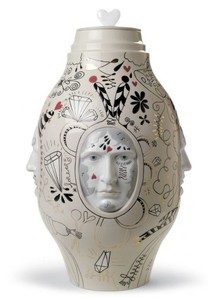 4251549319085 - Designer Porzellan Vase Beige   Mehrfarbig Ã 31 x H 47 cm - Handgefertigtes & Handbemaltes Luxus Deko Objekt