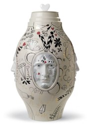 4251549319085 - Designer Porzellan Vase Beige   Mehrfarbig Ã 31 x H 47 cm - Handgefertigtes & Handbemaltes Luxus Deko Objekt