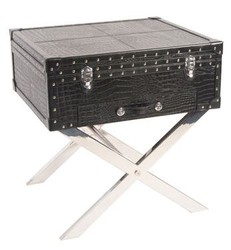 4251549319429 - Koffer Konsole Echtleder schwarz in Croco Optik 50 x 50 x 45 cm - Nachttisch Nachtkonsole