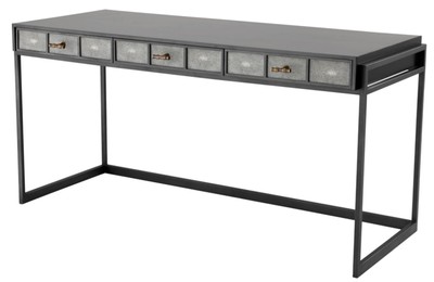 4251549319696 - Luxus Schreibtisch mit 3 Schubladen Schwarz   Grau 150 x 60 x H 75 cm - Luxus BÃ¼romÃ¶bel