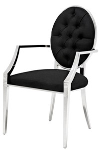 4251549319719 - Luxus Esszimmerstuhl mit Armlehnen Silber   Schwarz 57 x 65 x H 98 cm - EsszimmermÃ¶bel