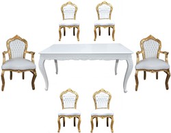 4251549319979 - Barock Esszimmer Set Weiß Gold - Esstisch + 6 Stühle 4251549319979 - Barock Esszimmer Set Weiß Gold - Esstisch + 6 Stühle