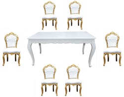 4251549320067 - Barock Esszimmer Set Weià Gold - Esstisch + 6 Stühle ohne Armlehnen 4251549320067 - Barock Esszimmer Set Weià Gold - Esstisch + 6 Stühle ohne Armlehnen