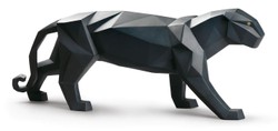 4251549320111 - Luxus Porzellan Panther Skulptur Mattschwarz  50 x H 19 cm - Hangefertigte & Handbemalte Deko Figur