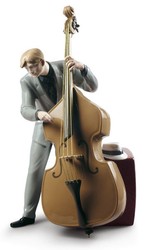 4251549320159 - Porzellan Skulptur Jazz Bassist Mehrfarbig 20 x H 35 cm - Hangefertigte & Handbemalte Luxus Deko Figur