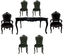4251549320333 - Barock Esszimmer Set Schwarz Schwarz - Esstisch + 6 StÃ¼hle