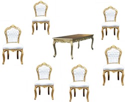 4251549320487 - Barock Esszimmer Set Gold Weiss - Esstisch + 6 StÃ¼hle ohne Armlehnen