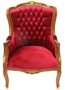 4251549320494 - Barock Lounge Sessel  Mahagoni Braun   Bordeaux 70 cm x 60 cm x H 105cm - Massivholz