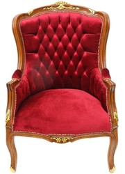 4251549320494 - Barock Lounge Sessel  Mahagoni Braun   Bordeaux 70 cm x 60 cm x H 105cm - Massivholz