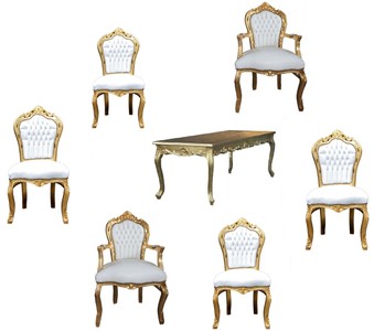 4251549320500 - Barock Esszimmer Set Gold Weiss - Esstisch + 6 Stühle 4251549320500 - Barock Esszimmer Set Gold Weiss - Esstisch + 6 Stühle