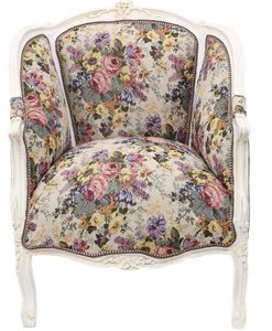 4251549320517 - Barock Lounge Sessel  Weiss   Blumenmuster 70 cm x H 100cm - Massivholz